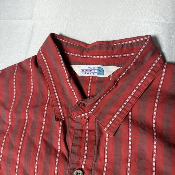 Vintage 80s The North Face Red Cotton Pocket Dress Button Up Shirt Men’s XL - Picture 3 of 8